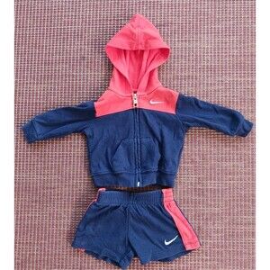 Nike Baby 0/3 Months Blue Orange Zip Up Hoodie and Pullon Shorts Set